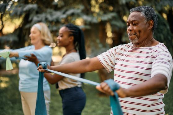 Group of people working out with exercise bands